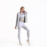 3 Piece Workout Sets for Women–Seamless Workout Sets with Jacket, Sports Bra & High-Waisted Leggings Women’s Gym Set